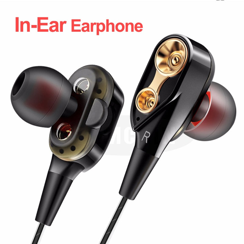 High Bass Wired Earphone Dual Drive Stereo In-Ear Earphones With Microphone Computer Earbuds