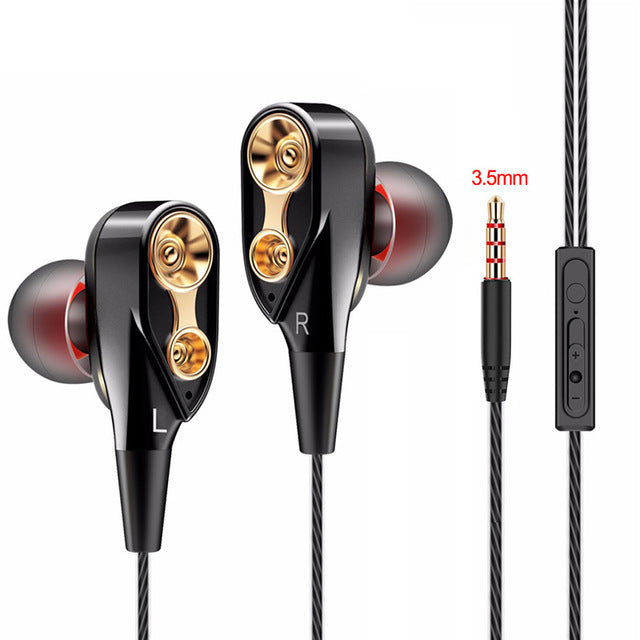 High Bass Wired Earphone Dual Drive Stereo In-Ear Earphones With Microphone Computer Earbuds