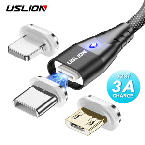 USLION Magnetic Fast Cable Micro USB Charging Phone Android Data Cable Wire Magnet Charger For Samsung Xiaomi Huawei Mobile 3A