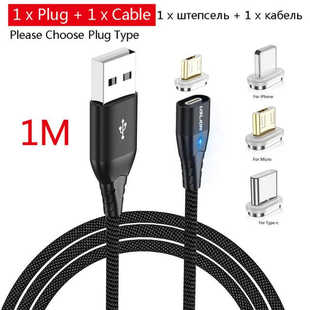 USLION Magnetic Fast Cable Micro USB Charging Phone Android Data Cable Wire Magnet Charger For Samsung Xiaomi Huawei Mobile 3A